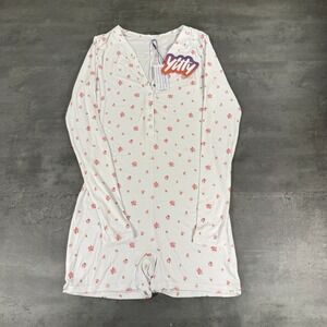YITTY Fabletics Soft Rib Henley Romper Womens S White Pink Floral Flower $90